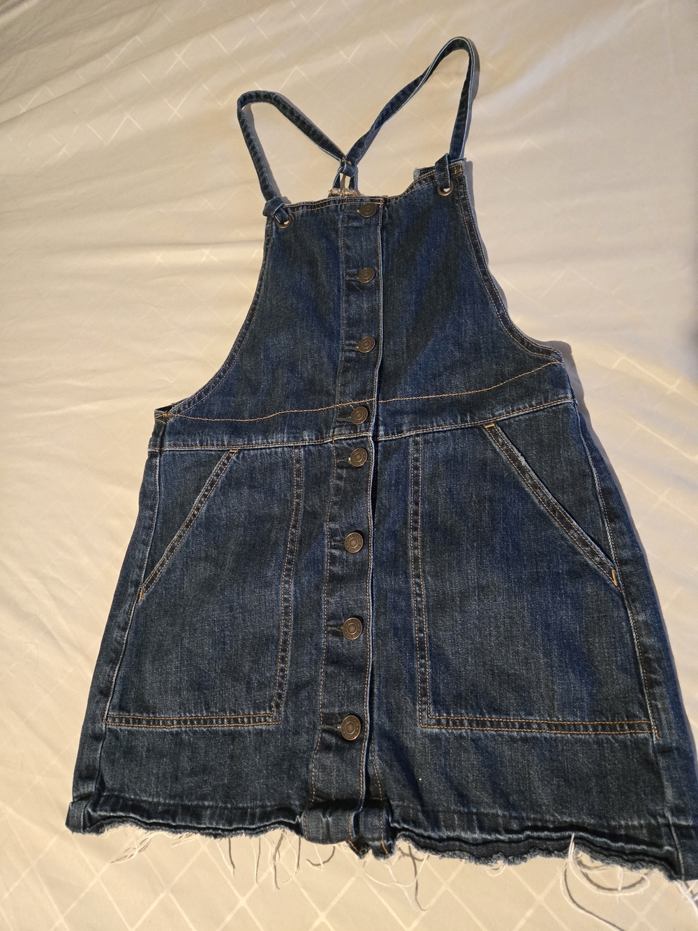 American Eagle Outfitters Dark Blue Denim Button-Front Pinafore Dress